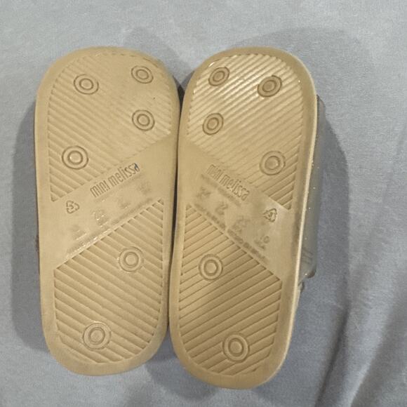 Mini Melissa Beach Slide Sandals Toddlers Girls 10 Tan Gold Glitter Slingback - Picture 8 of 9